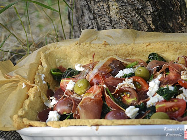 Tarte à la brousse, épinards et serrano