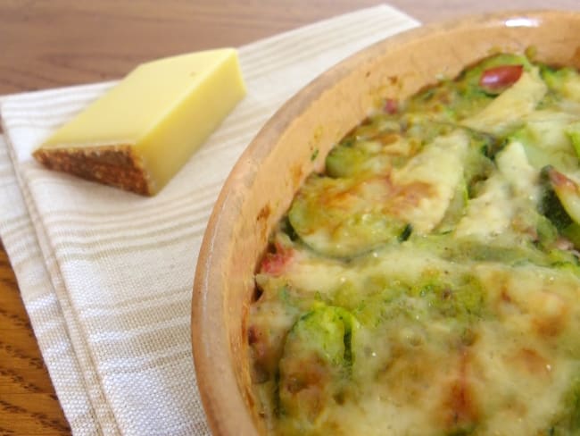 Purée de courgette et jambon fumé gratinés au comté