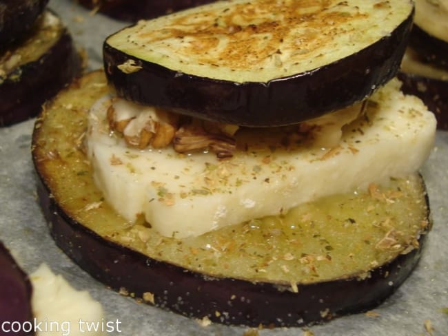 Croustifondants d'aubergines et halloumi au miel