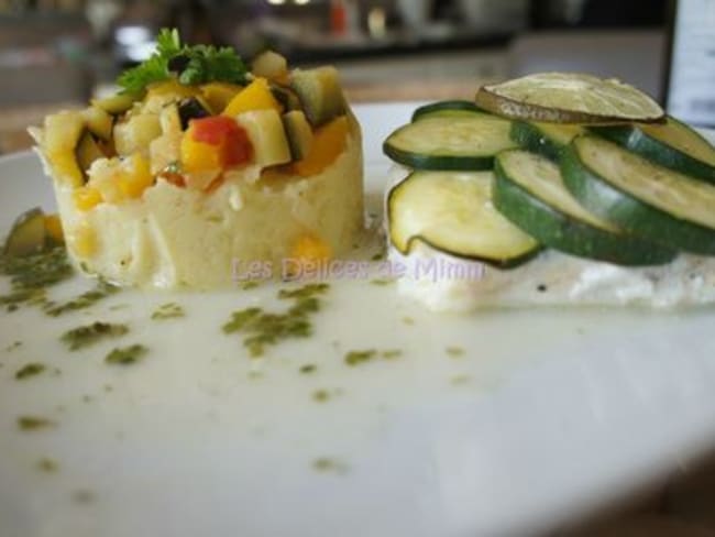 Cabillaud en Ecailles de Courgette et Galette de Légumes au Cumin