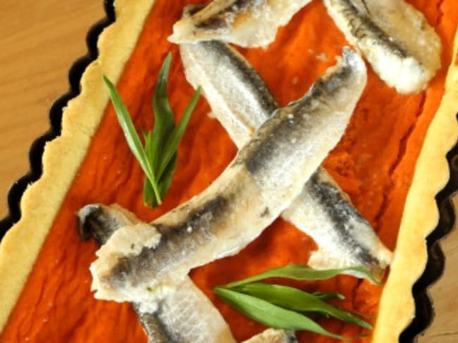 Tarte à la crème de poivron rouge et aux anchois marinés : vive le Sud !