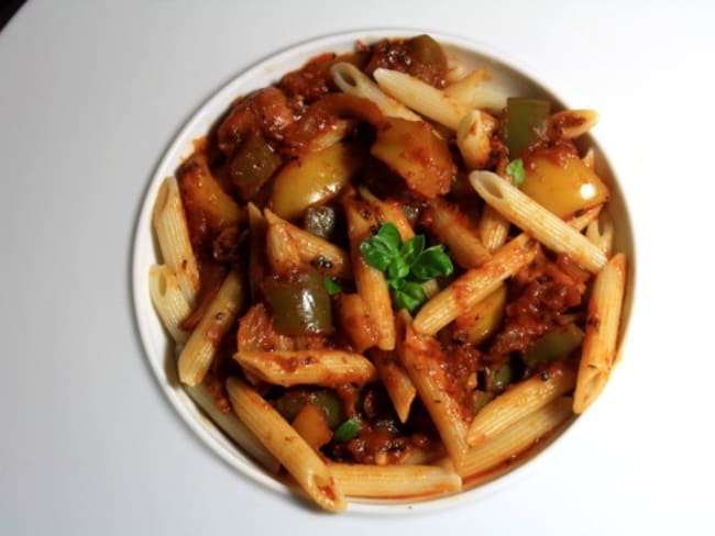 Penne aux merguez et poivrons