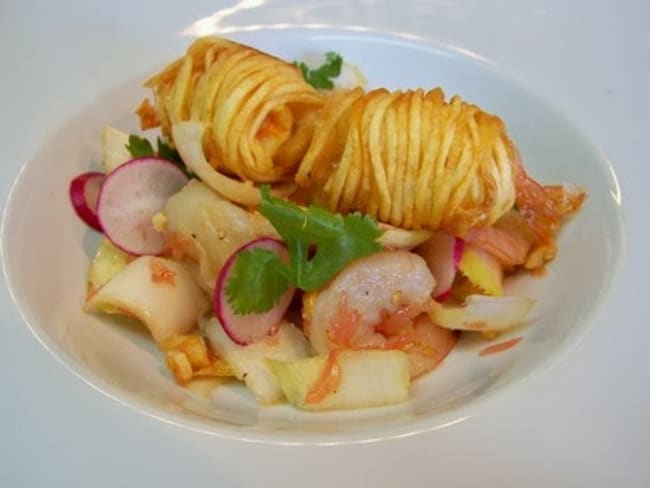 Salade d'endives crevettes et pamplemousse rose