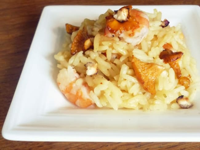 Risotto Girolles, Crevettes et Noisettes torréfiées