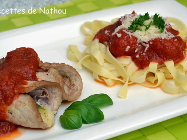 Saltimbocca mozzarella Parme et tagliatelle sauce tomates cerise