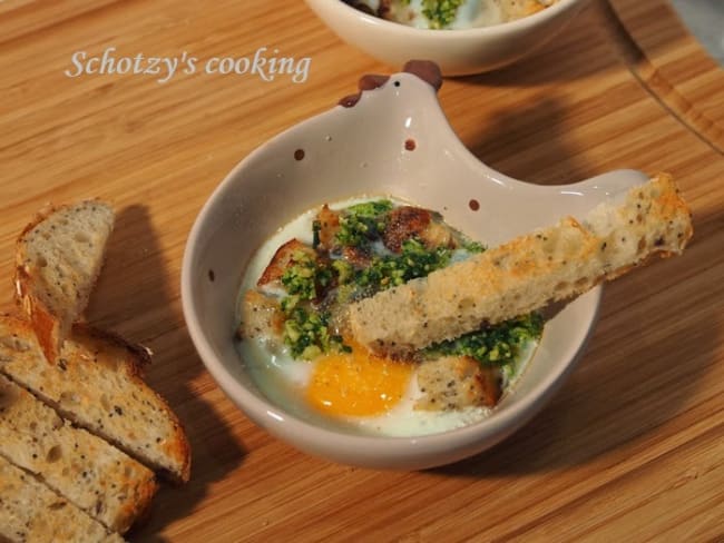 Oeufs cocotte au basilic