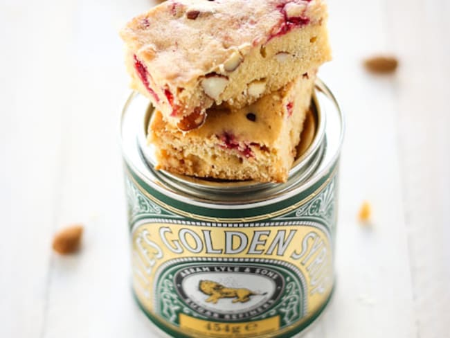 Blondie framboises chocolat blanc et amandes