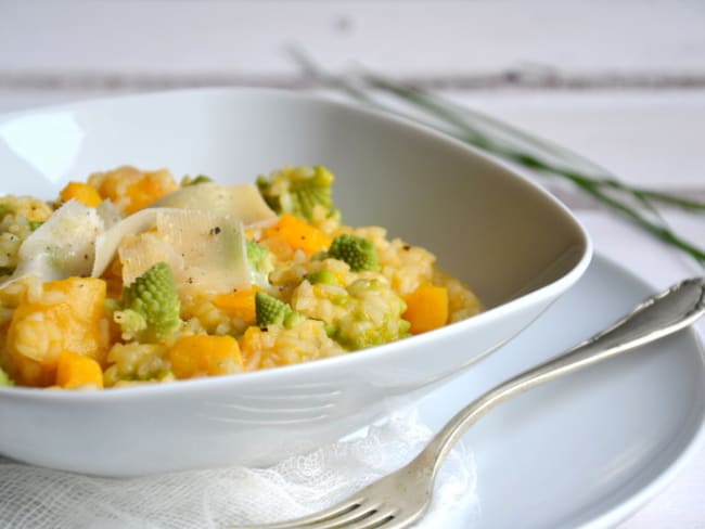 Risotto de courge butternut et de chou romanesco au cidre