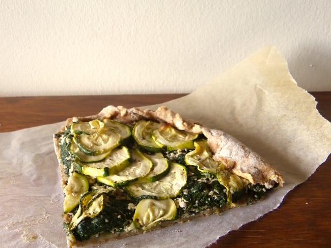 Tarte fine végétale aux courgettes, épinards et tofu soyeux