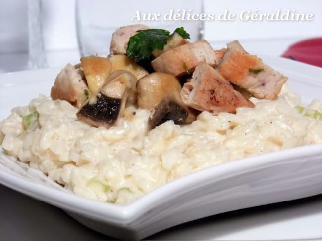 Risotto au poulet et champignons