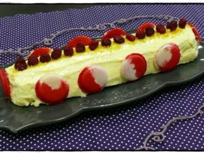 Bûche de noël pistache, citron et framboise