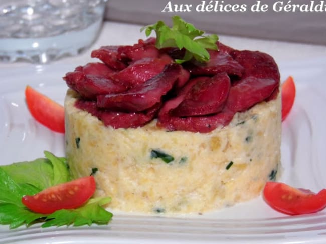 Gésiers confits et purée de rutabaga aux herbes et huile de noix