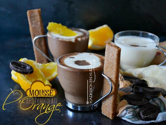 Mousse express aux 2 chocolats, segments d'orange et crêpes dentelles