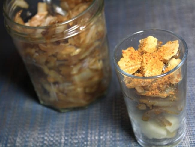 Verrine pommes, confit d'oignon et foie gras