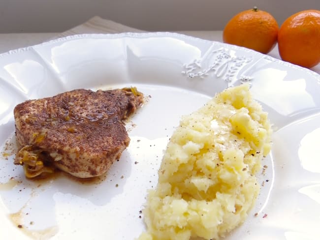 Dinde à la clémentine et cannelle, purée de panais