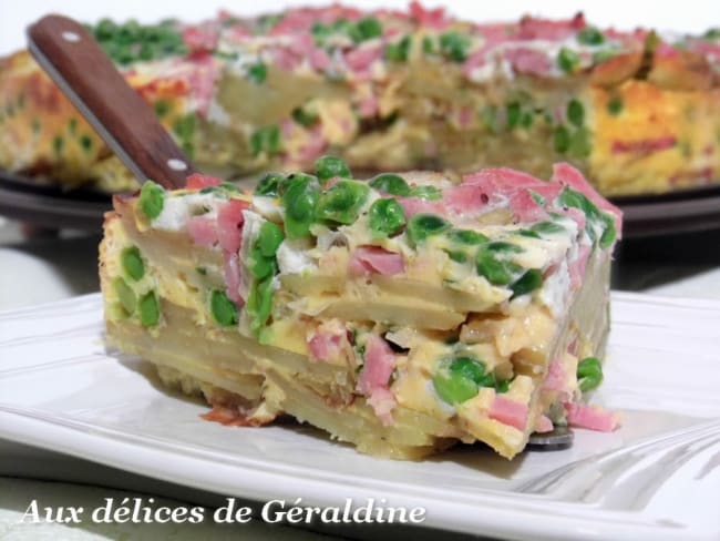 Frittata aux pommes de terre, jambon et petits pois