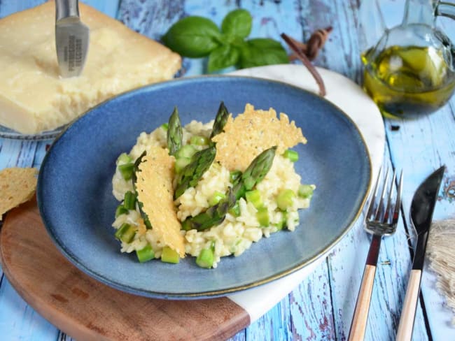 Risotto aux asperges, tuile au parmesan