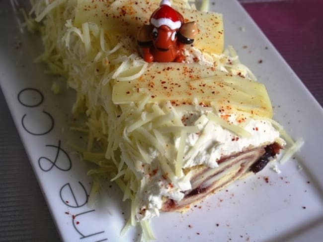 Bûche à la confiture de cerise noire et Ossau-Iraty