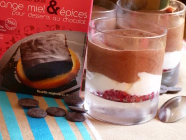 Mousse aux deux chocolats : blanc et noir épicé.