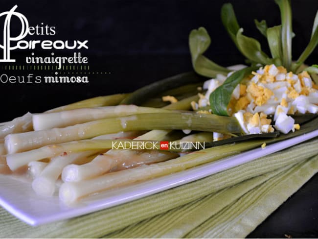 Petits poireaux à la vinaigrette moutardée et œuf mimosa