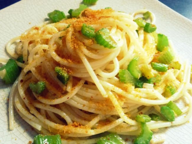 Spaghetti au Céleri branche et à la Poutargue