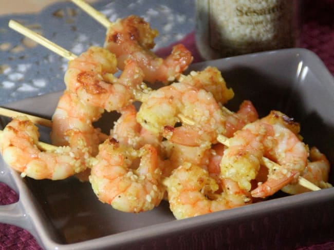 Brochettes de Crevettes au Sésame