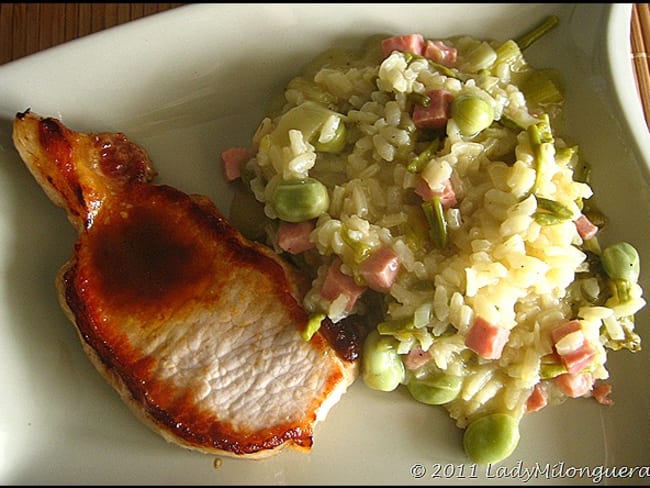 Risotto printanier aux fèves asperges et jambon