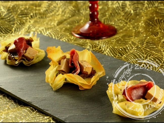 Bouchées apéritives croustillantes au magret et foie gras