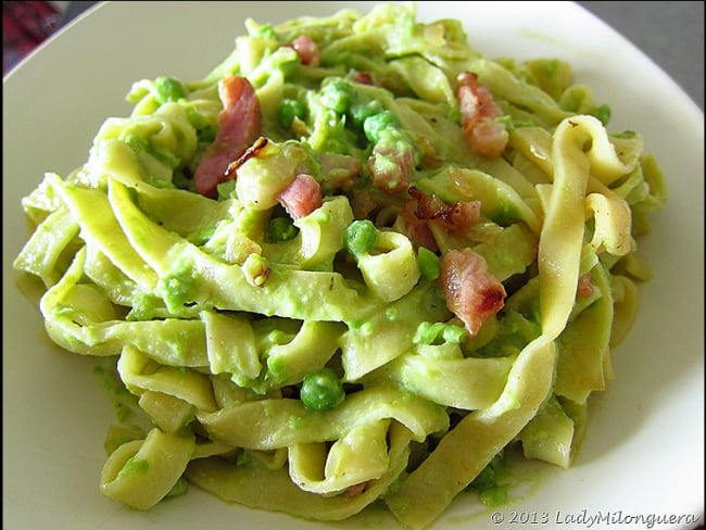 Tagliatelles à la crème de petits pois et chèvre