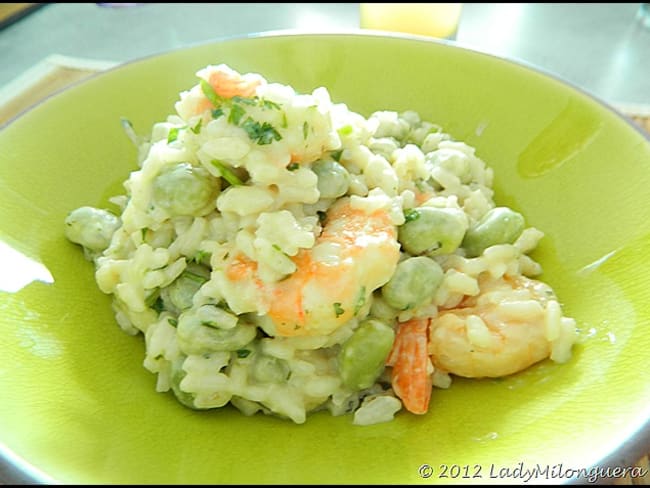 Risotto aux gambas fèves et lait de coco