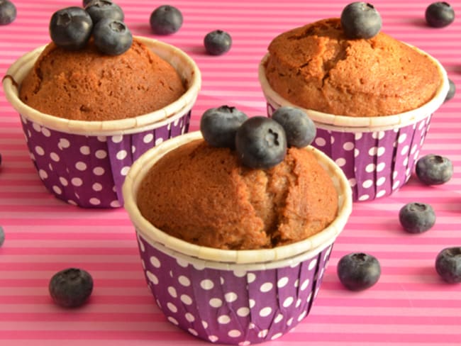 Muffins chocolat au caramel et myrtilles