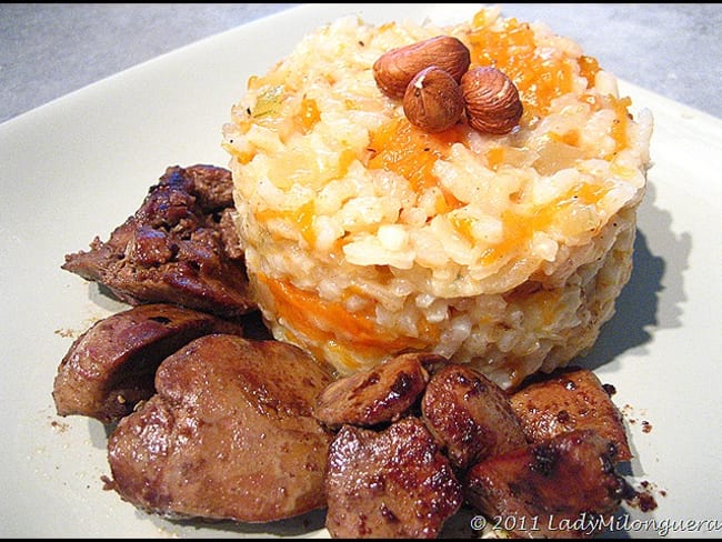 Risotto à la courge et aux foies de volaille