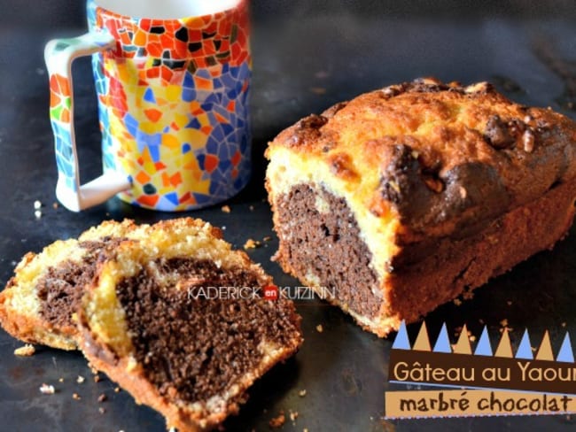 Gâteau au yaourt marbré chocolat, vanille et noix