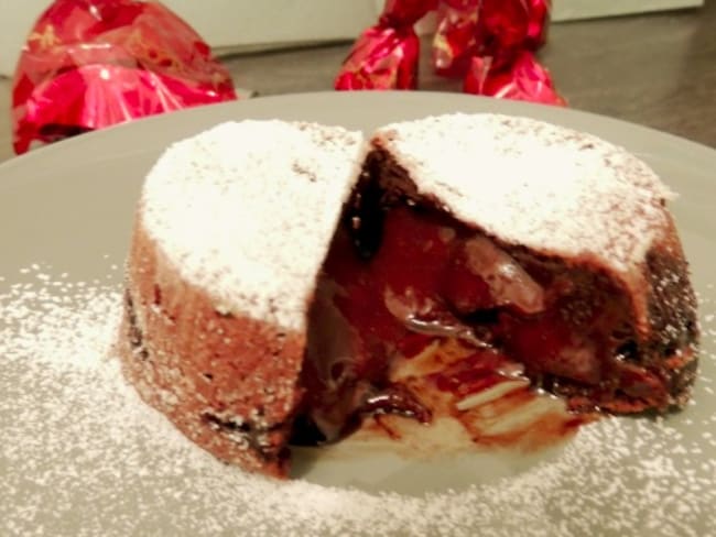 Fondants au chocolat, crème balsam de fraise