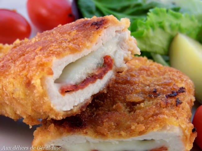 Escalope cordon bleu à l'Italienne, mozzarella, tomates séchées et basilic