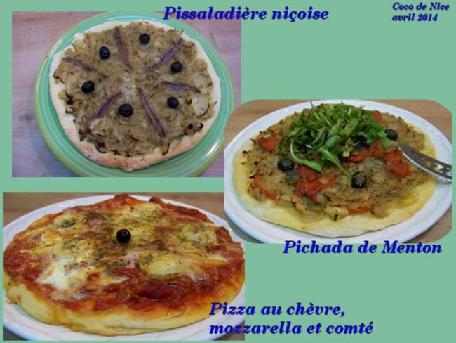 Pissaladière niçoise, Pichada de Menton, pizza au chèvre, mozzarella et comté ...