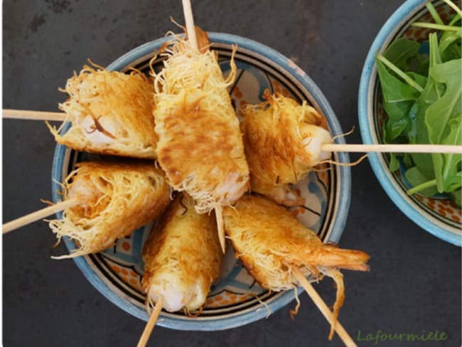 Crevettes marinées croustillantes au kadaïf et gingembre