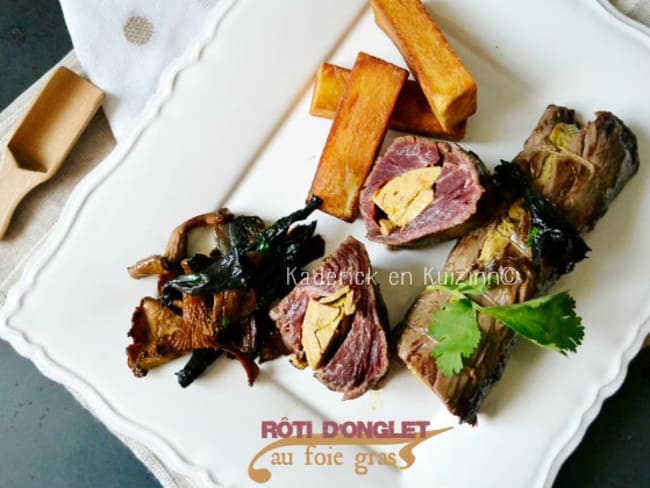 Rôti d'onglet farci de foie gras mi-cuit à la plancha