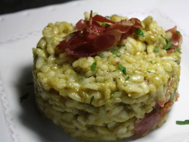 Risotto asperges Verte et coppa à l’huile de truffe