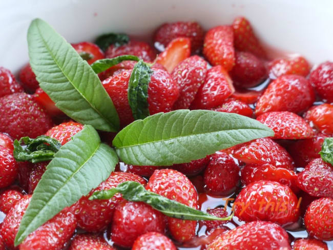 Fraises en infusion de verveine citronnelle