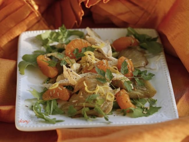 Poulet en salade, fenouil et mandarine