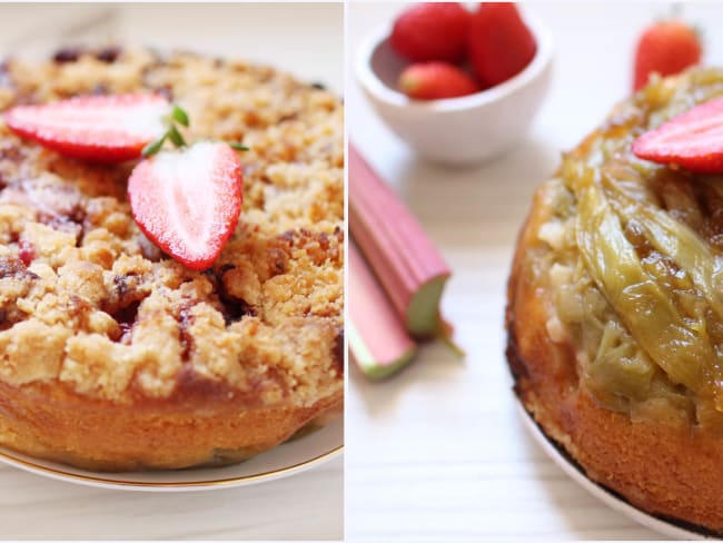 Gâteau renversé à la rhubarbe et au crumble à la fraise