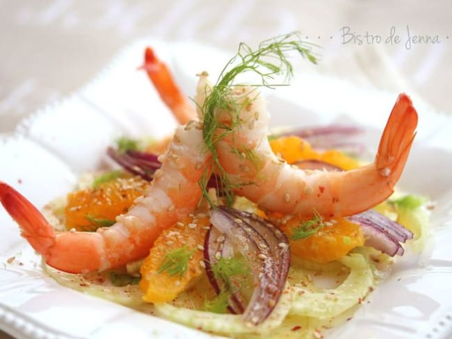 Salade de crevettes, fenouil et orange