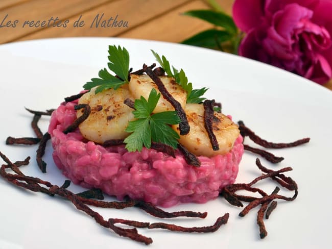 Risotto rose et Saint Jacques poêlées