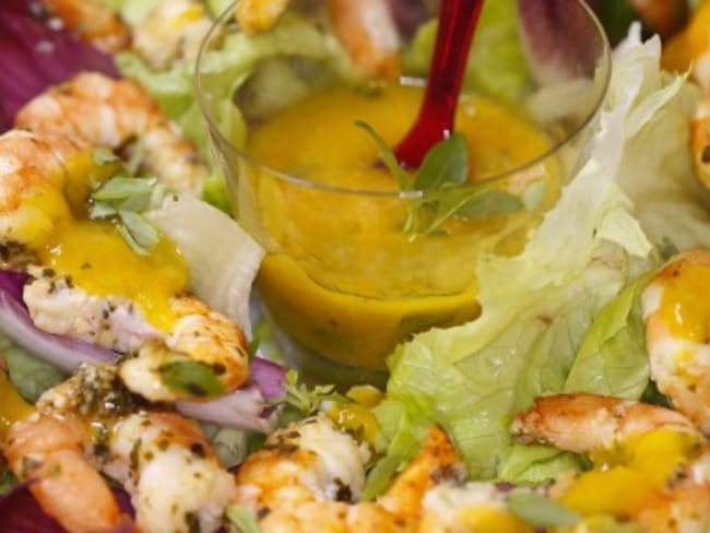 Salade de gambas et salsa de mangue