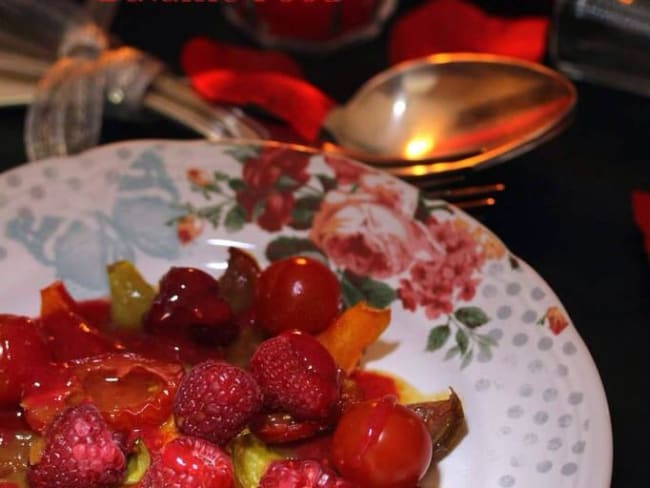 Salade de tomates confites, framboise et cardamome