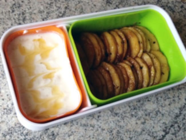 Bento sucré au fromage blanc et pommes poêlées au miel