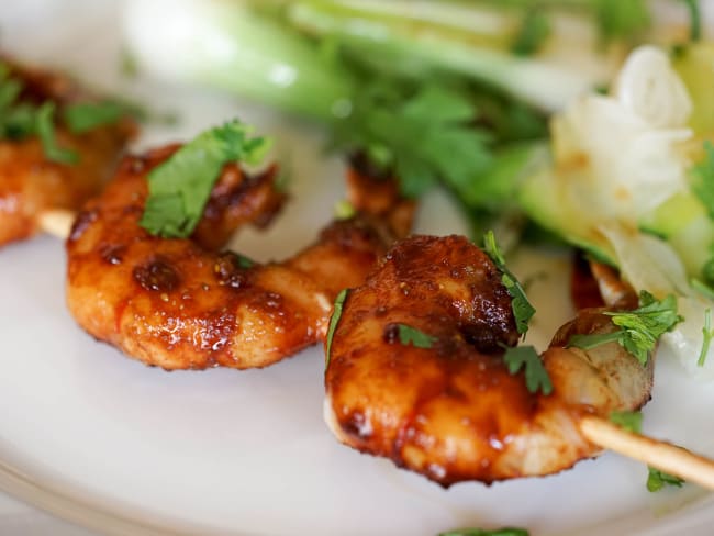 Gambas grillées en brochette à la plancha