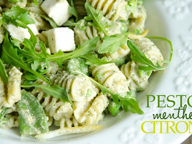 Salade de pâtes pesto, menthe, citron