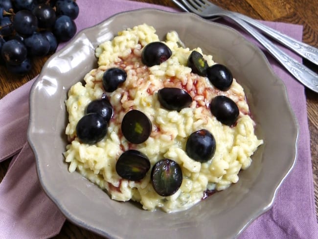 Risotto au gorgonzola, raisin noir et porto